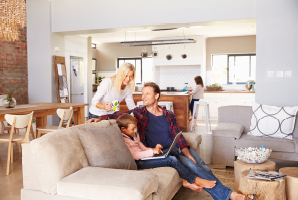 Happy family in a ventilated tranquil home